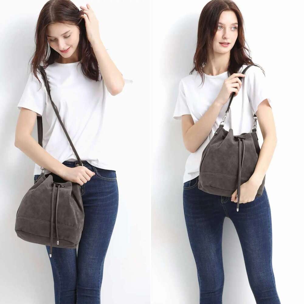 Designer Bag AFKOMST Leather Bucket Bags Drawstring Crossbody Purse For Women Medium Tote And Hobo Handbags With 2 Shouder Straps