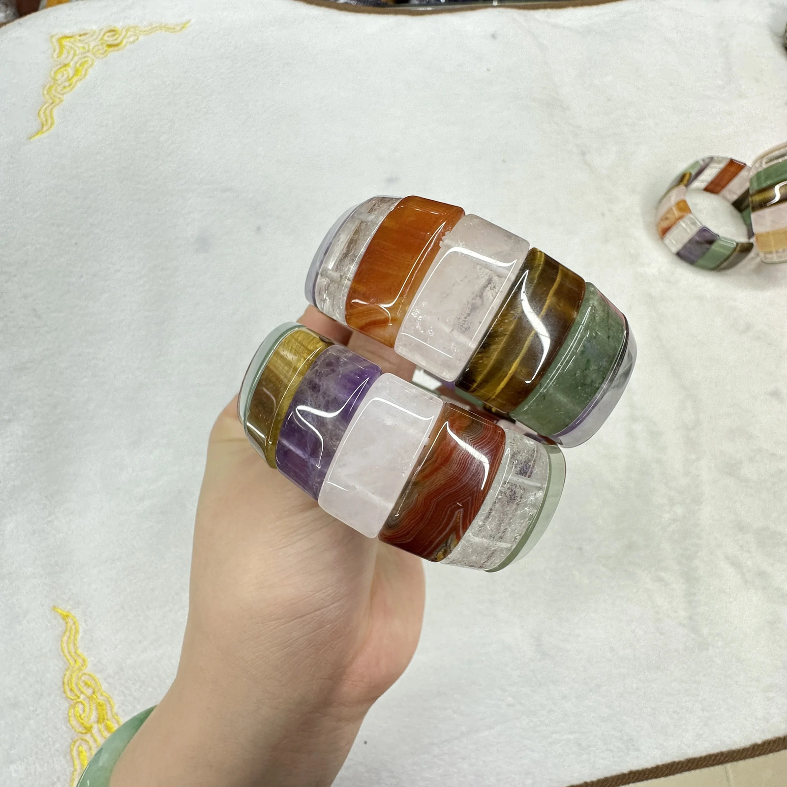 AA Mixed Natural Stone Bracelet Amethyst Green Aventurine Jade Red Agate Tiger Eye 12x25mm Academic Magnetic Field Jewelry 250424