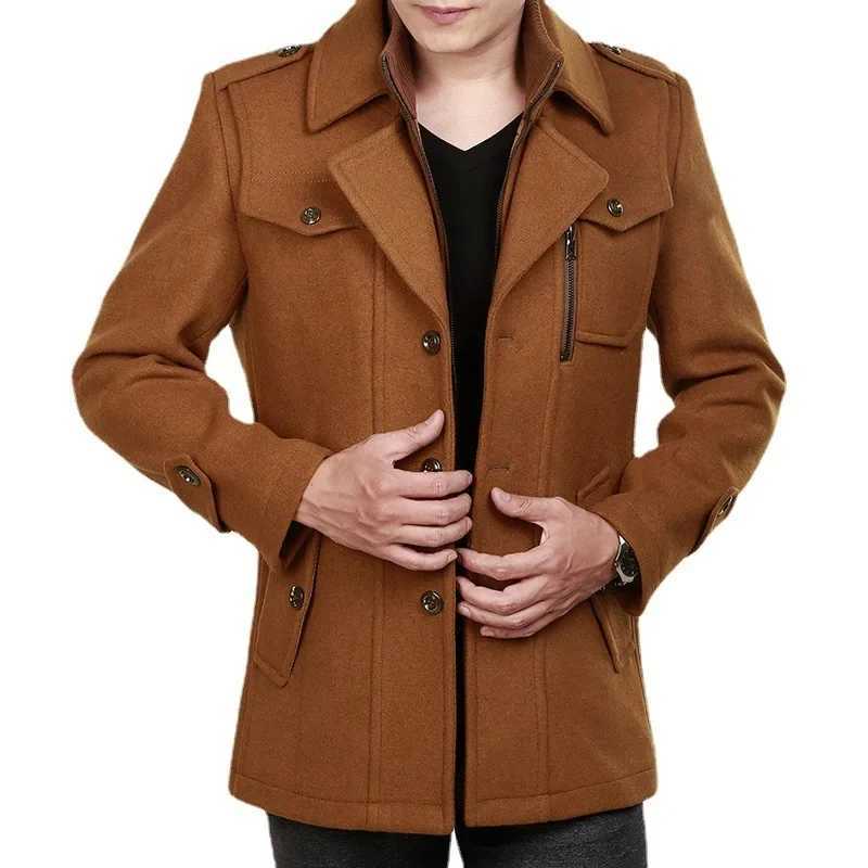 New Fashion Men Middle Long Scarf Collar Woolen Coat Jacket Male Winter Thick Warm Solid Color Casual Slim-fit Trench OuterwearT251125