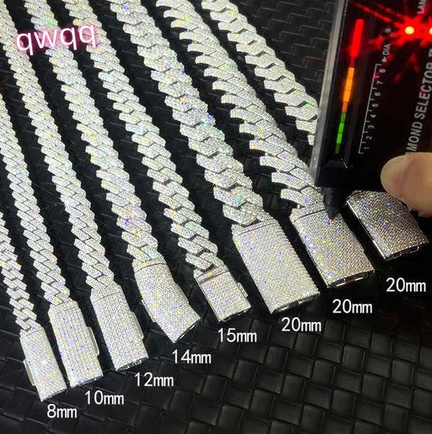 Mossanite Cuban Chain for Men 2rows 8mm-14mm Width Hip Hop Necklace Jewelry 925 Solid Silver Chain Necklace