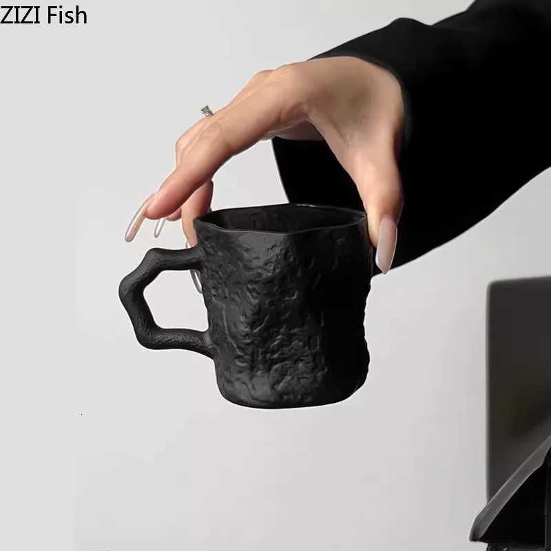 200ml Black Glass Mug Irregular Shaped Milk Cup Office Drinking Water Cup Household Goods Drinking Water Beverage Milk Cups Y251125