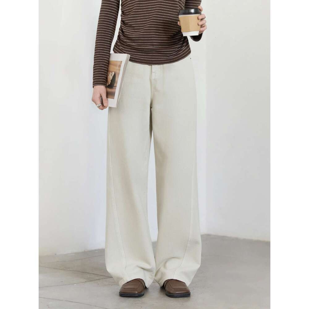 CHIC VEN Women Denim Pant High Waisted Cotton Twill Female White Jeans Slim Wide Leg Long Pants Spring Autumn 2024
