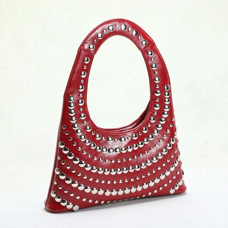 Designer Bag 2025 Vintage Rivet Women Shoulder Bags Punk Style Lady Handbags Angola Red Underarm Bag Fashion Trend Small Tote Female Purses 2025 Luxur