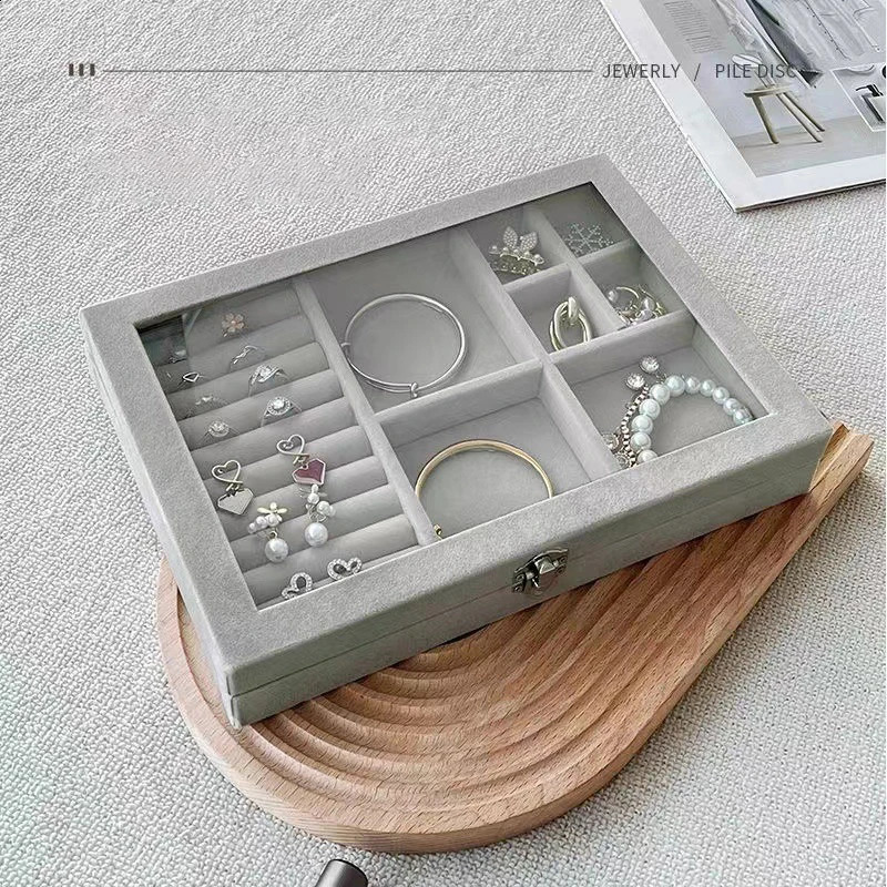 Velvet Glass Ring Earring Jewelry Display Organizer Box Storage Organizer Box Divider Soft Gray Velvet Ring Case Jewellery Tray 250424