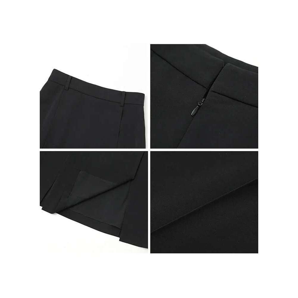 CHIC VEN Women's Skirts Loose High Waist Pleated Straight Tube Skirt Slit Black Female Clothes Office Lady Autumn Winter 2024