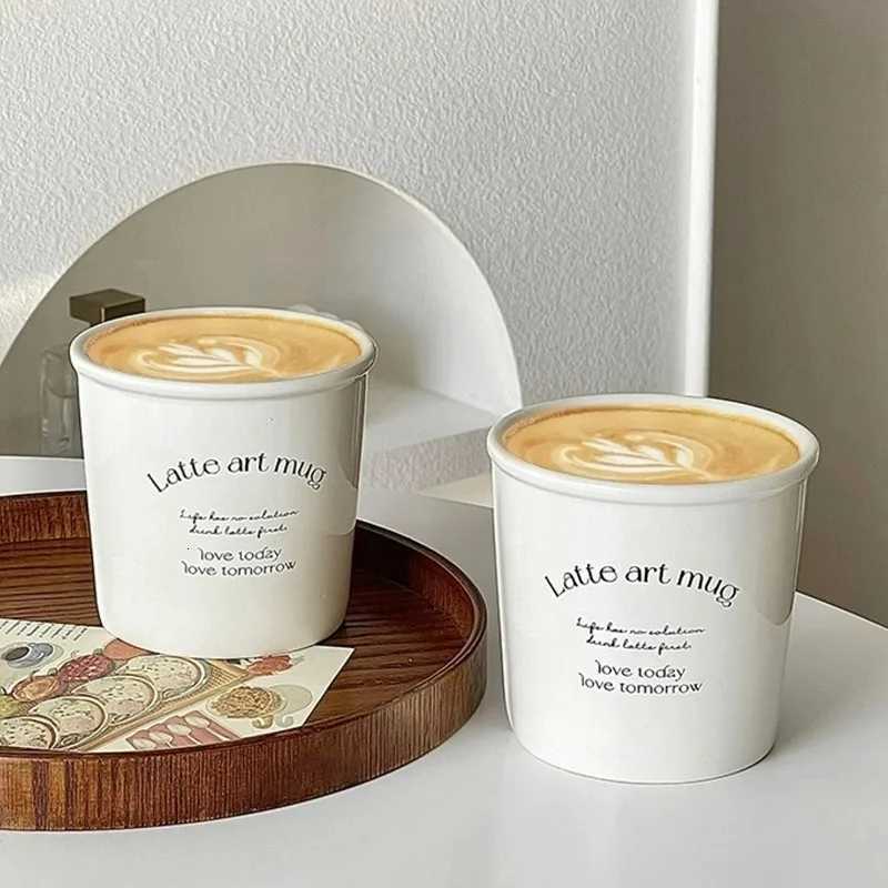 Paper Cup Shape Ceramic Mug Rolled Edge Coffee Mugs Nordic Style Letter Latte Ceramic Mugs Home Cafe Tools Y251125