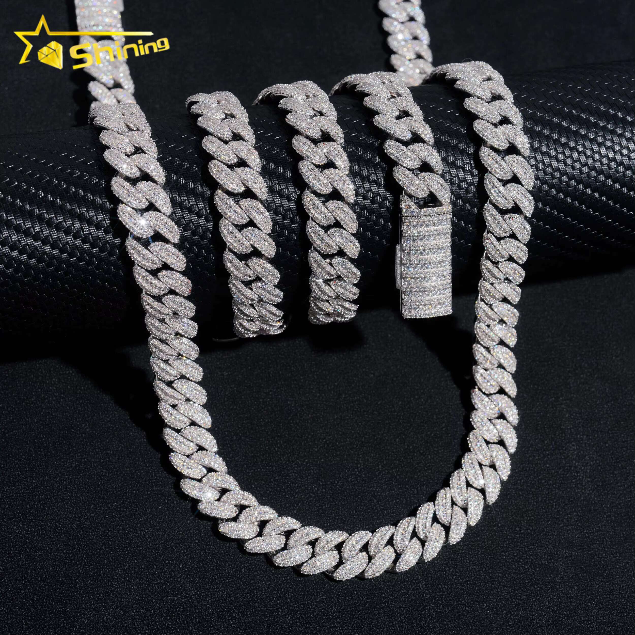 13MM Width Fine Jewelry Men Necklace Sterling Silver 925 VVS Baguette Moissanite Hip Hop Iced Out Cuban Link Chain