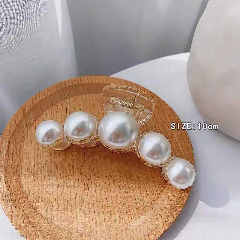 Elegant large pearl hair clip womens back spoon curly shark clip 1 pieceT250425