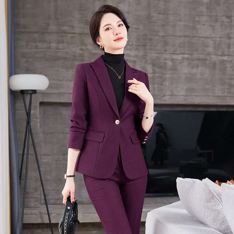 Elegant Women's Suit Set Autumn Winter Fashion Ladylike Government Employee Interview Formal Workwear Long Pants Ensemble