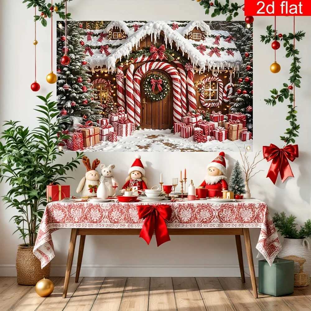 VIKAMA Christmas Cottage Tapestry Family Gathering Christmas Party Home Living Room Wall Hanging Holiday Room DecorM251125
