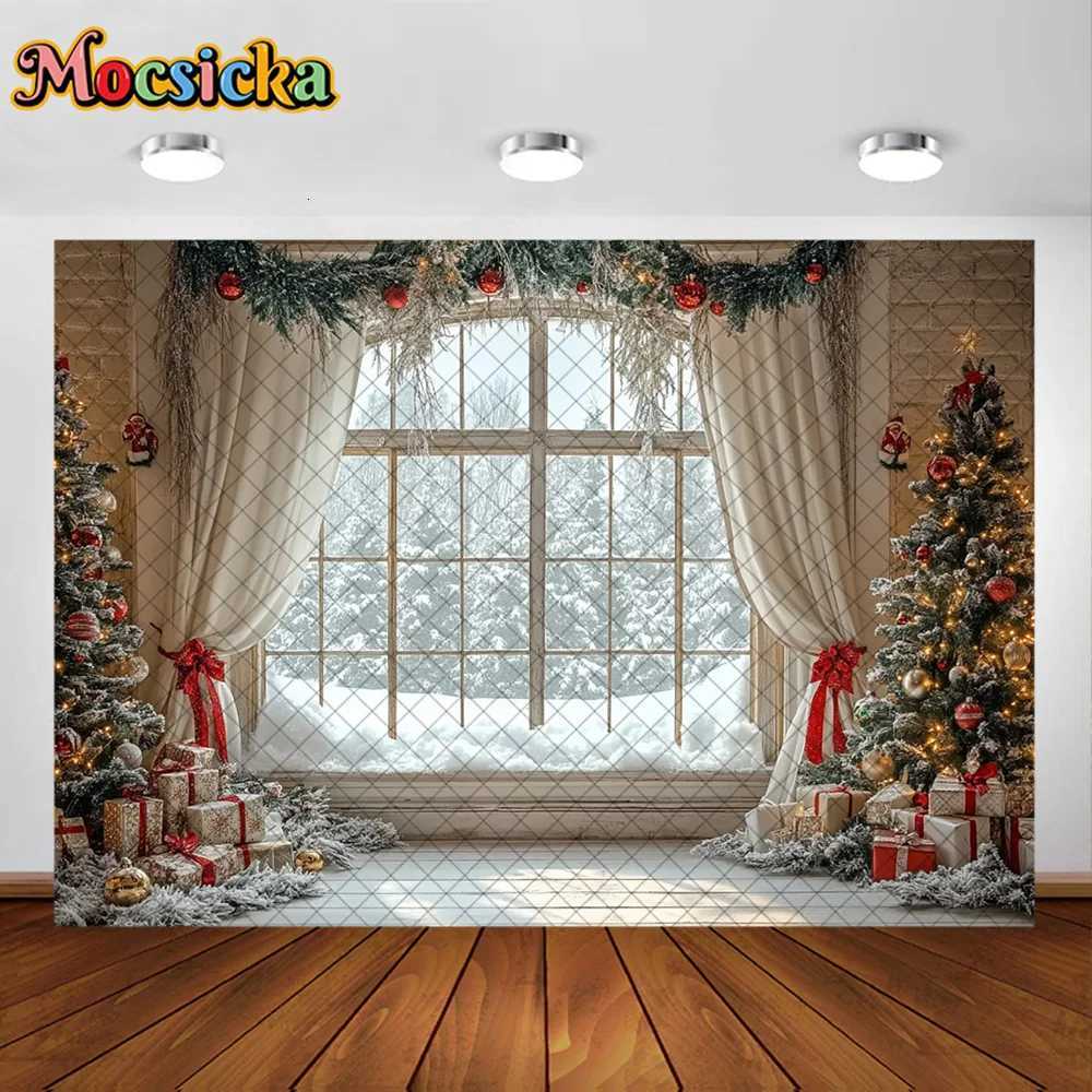 Mocsicka Photography Background Winter Christmas Tree Window Veil Decoration Backdrop Family Kids XMAS Holiday Party Prom StudioM251125