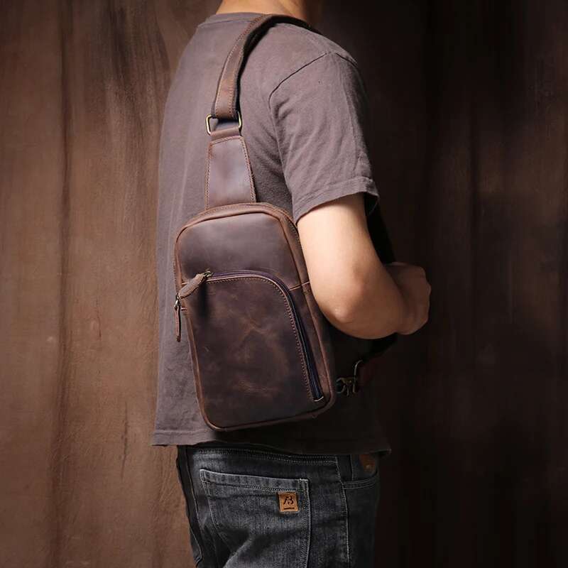 LUOKIR Vintage Crazy Horse Chest Genuine Leather Sling Shoulder Bag High Quality Sports Backpack Messenger Crossbody Bags