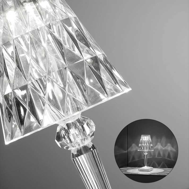Portable Modern Acrylic Diamond Table Lamp with Crystal -Wireless Night Light for Bedroom Decor and Desk Use Including LampshadeM251125