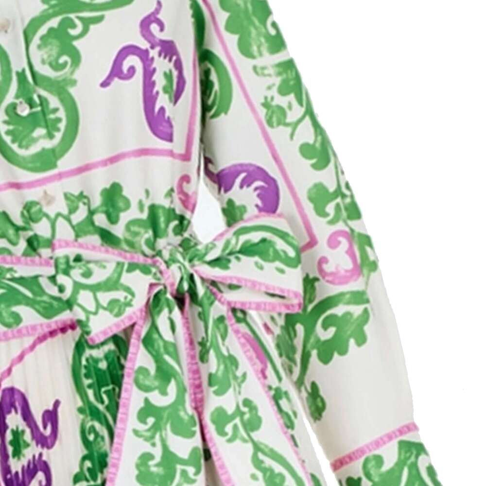 CHCH Women's Printing Dresses Lace Up Neck Long Sleeve Elegant 2024 New Autumn Robe Midi Shirt Dress