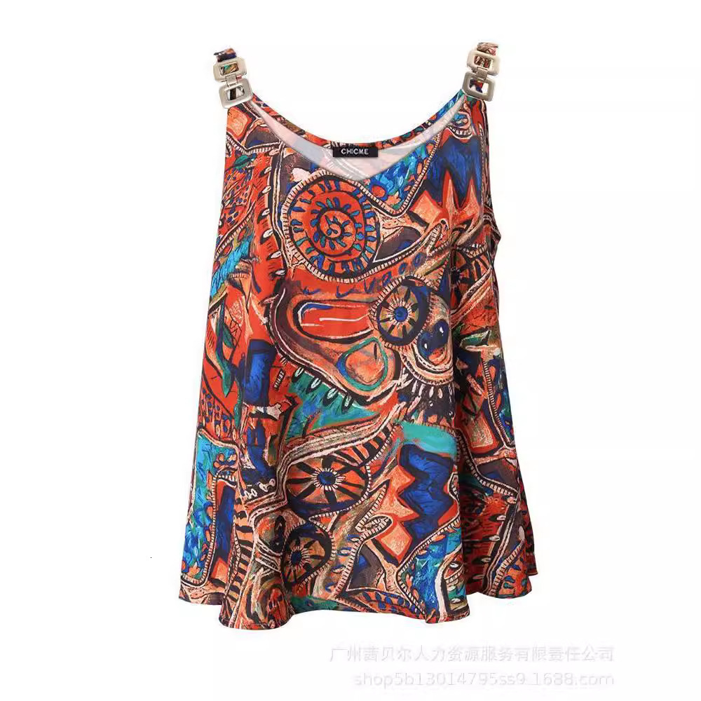 2023 Summer Sleeveless Chain Strap Printed Womens Tank Top Women