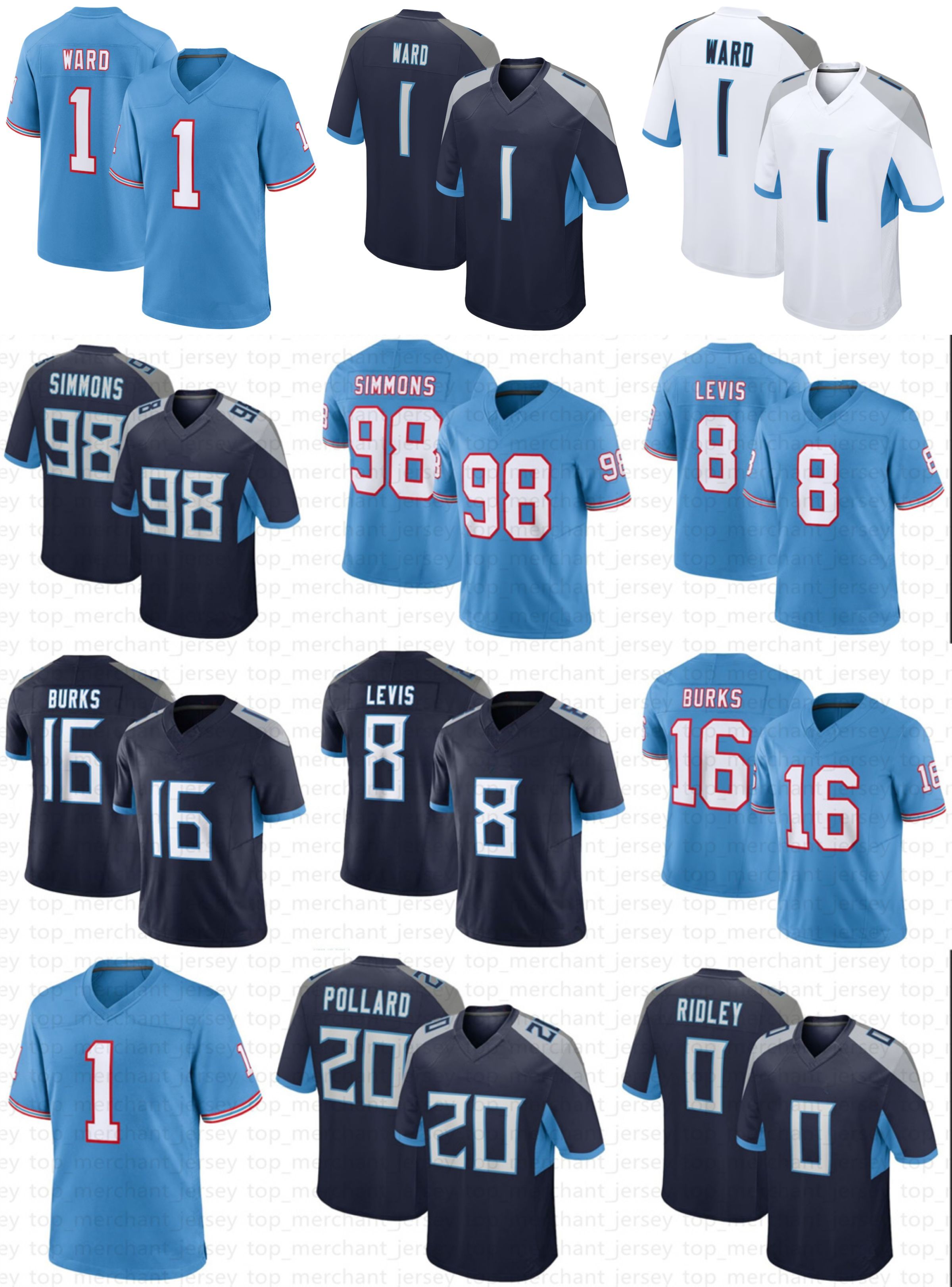 Cam Ward Football jersey Ridley Will Levis Jeffery Simmons Sneed Treylon Burks Tyjae Spears Steve McNair Latham Tony Pollard stitched shirts
