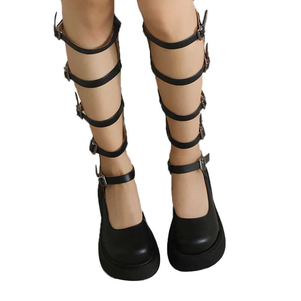Girl Wedges Thick Platform Mary Janes Buckle Hollow Motorcycle Cool Boots Sandals New Designer Lolita Women Shoes