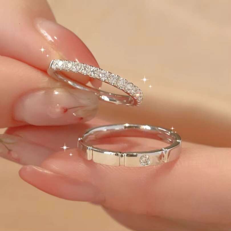 S925 Sterling Silver Sparkling Niche Couple Wedding Ring Moissanite Diamond Ring Female Versatile Pair of Rings