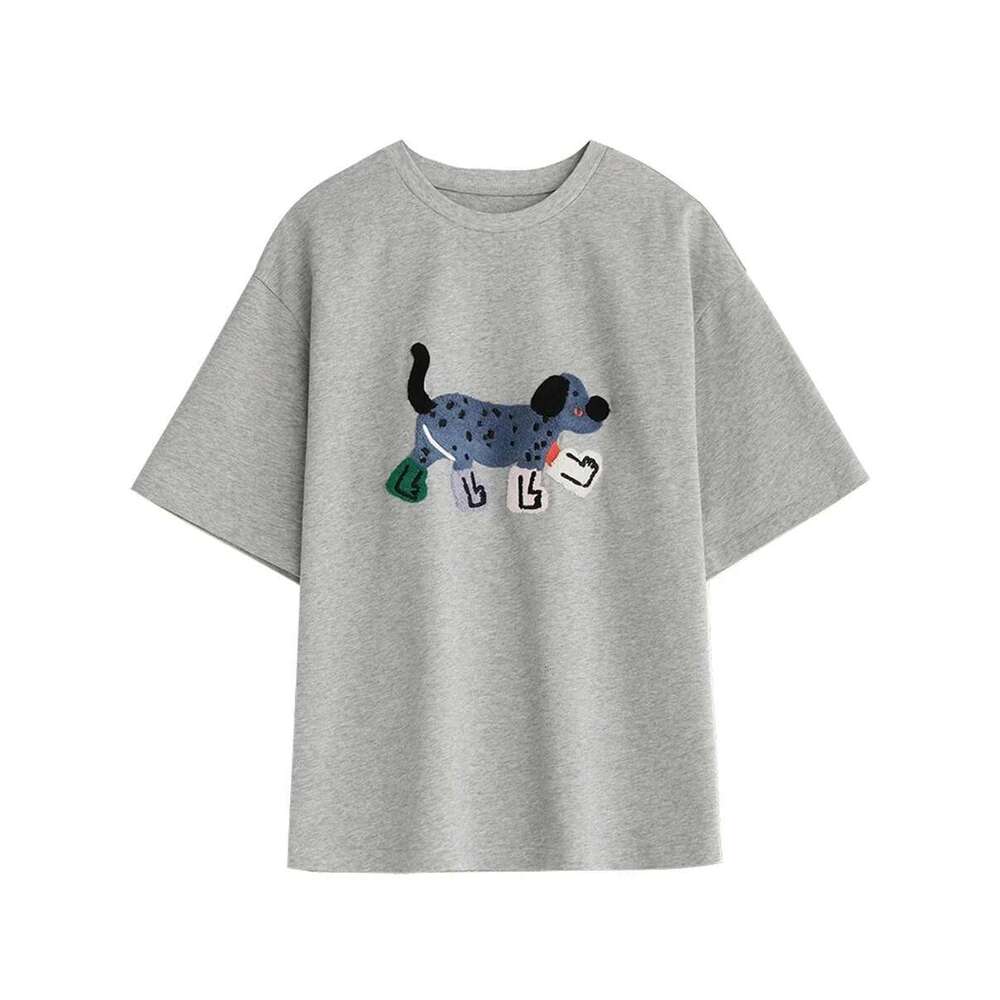 CHIC VEN Women T-Shirts Loose Streetwear Unisex Fun Dog Embroidered Short Sleeve Cotton Girl Tees Female Top Summer 2025