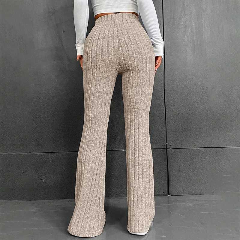 CUTANOVA autumn new 2023 solid wide pit striped casual knitted wide leg pants suitable for women to keep warm on the streets in autumn and winterC2504