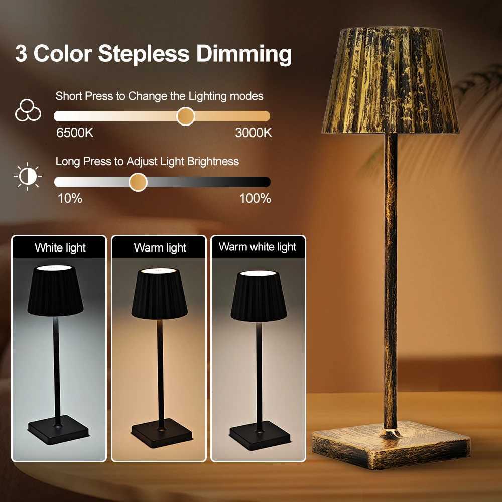 Cordless LED Desk Lamp Touch Control Wireless Table Lamps USB Rechargeable 3 Color Stepless Dimming Atmosphere LightsM251125