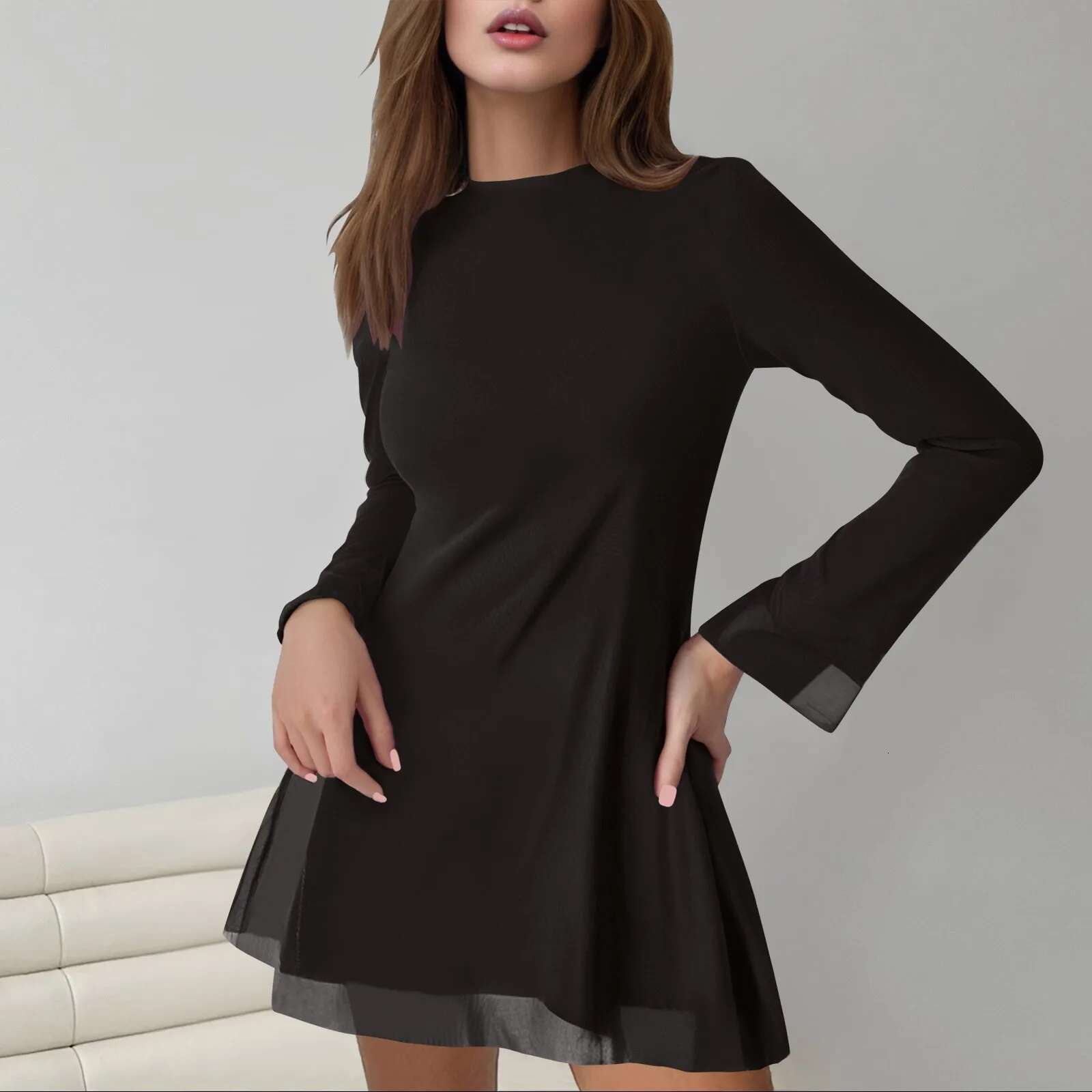 Dongdumaoyi Mesh Backless Fashion Dress For Women Sexy Long Sleeve Lace Up Slim Patchwork Bandage S Solid Dresses For Summer