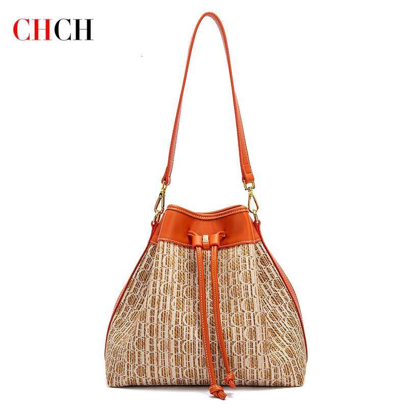 CHCH Women's Top Handbag New Knitted Texture Drawstring Large Capacity Dual Use Travel Shopping Bag
