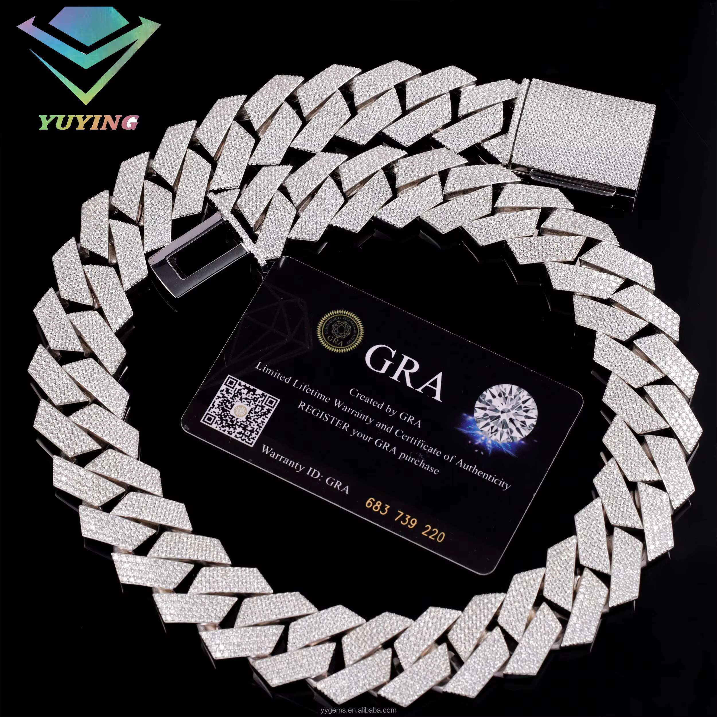 Luxury 20mm 24mm Heavy Moissanite Cuban Chain Fine Jewelry S925 Silver Chain Hip Hop Necklace VVS Moissanite Cuban Link Chain