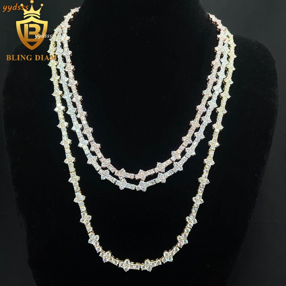 3mm New Stock Jewelry 925 Sterling Silver VVS Moissanite Diamond Cross Cluster Tennis Chain Necklace