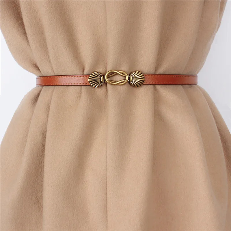 Maikun playful leather thin belt suitable for womens simple fully matched belt metal buckle belt 250422
