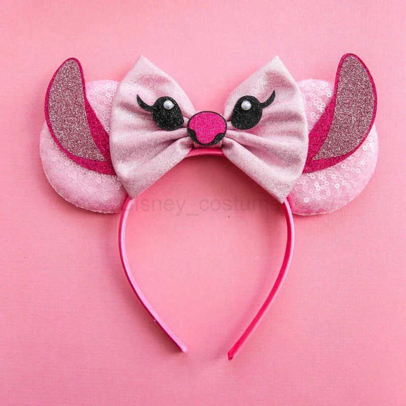 Disney Cute Lilo Stitch Headbands Women Leaves Ears Hairbands Kids Angel Sequeins Bow Elasticity Hair Accessories Women Cosplay X250425