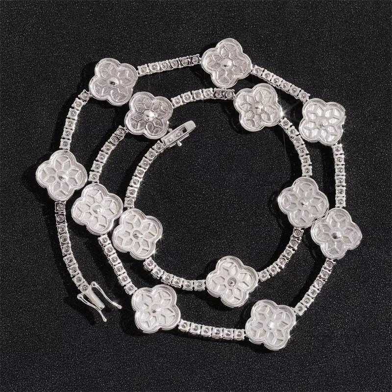 Stylish New Arrival 2024 3MM Clover Tennis Chain Necklace With Moissanite Diamond