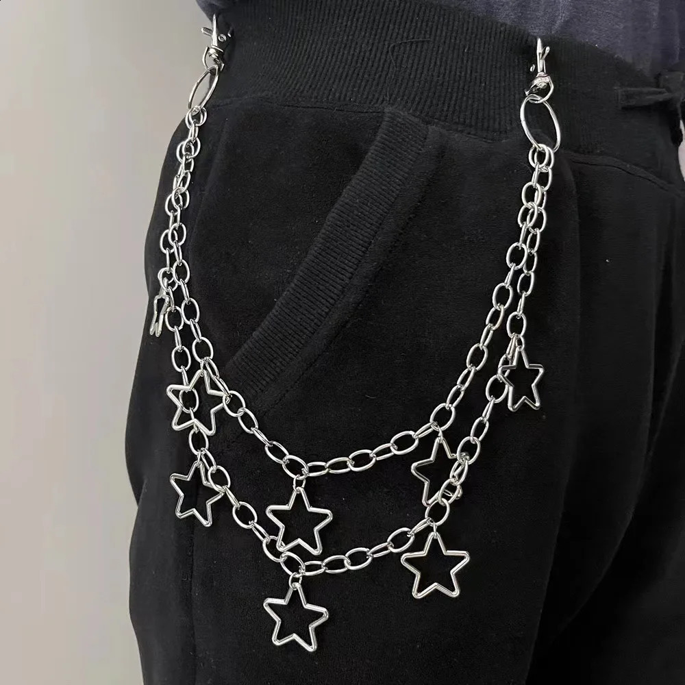 Punk Metal Cross Rivet Layered Chain Keychains for Men Women Waist Key Chain Wallet Jeans Hip-hop Pants Belt Jewelry Accessories 250424