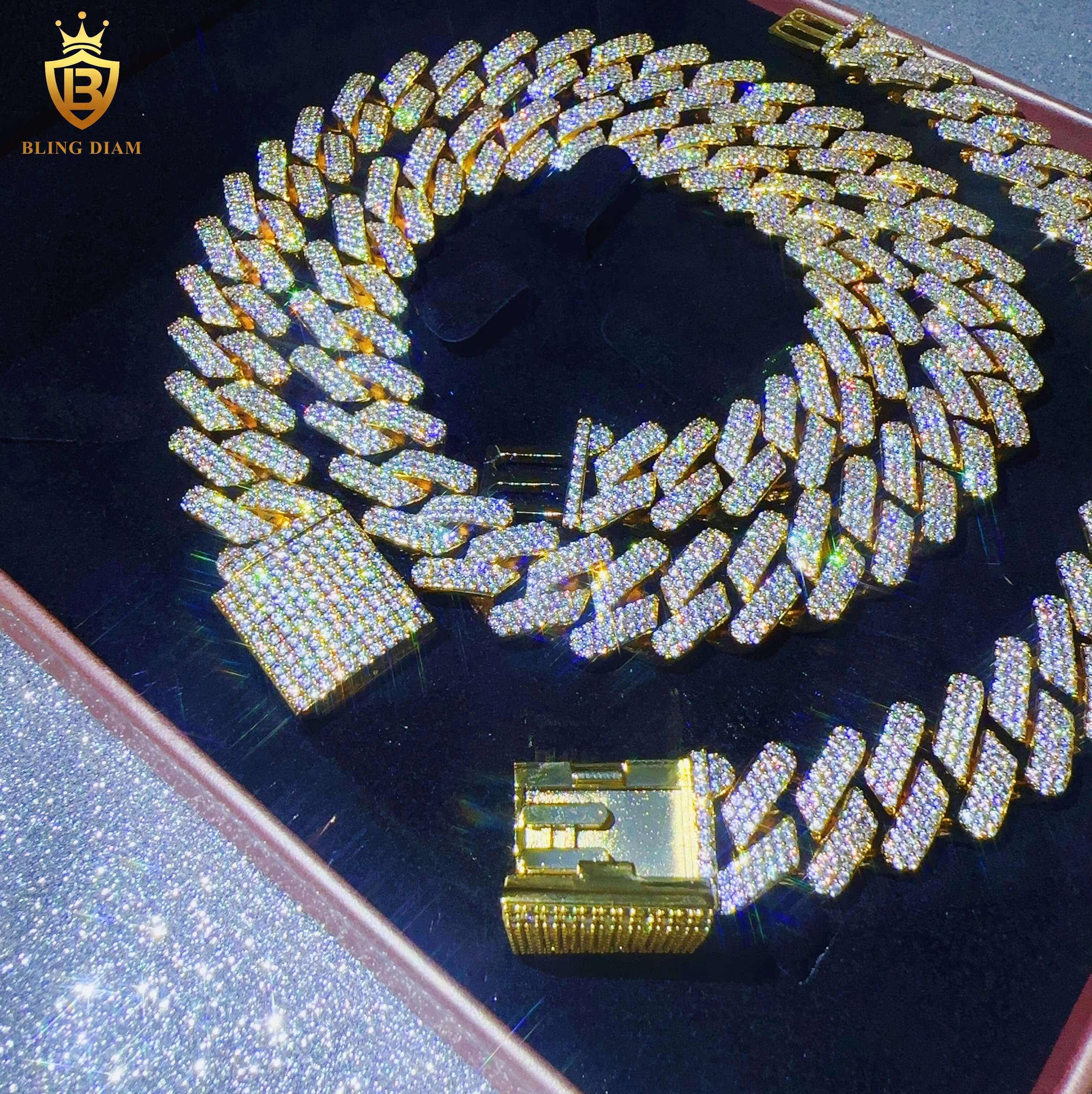 Iced Out Jewelry 19mm Hip Hop Chain 3 Rows 5A+ Moissanite Diamond Mens Necklace Fashion Cuban Link Chain