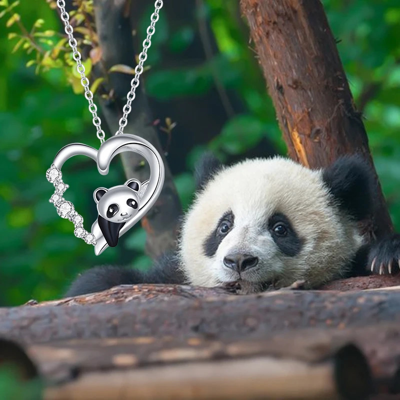 925 sterling silver panda crystal necklace enamel cute animal charm chain female gift 17.71 inches SCN453 250408CJ