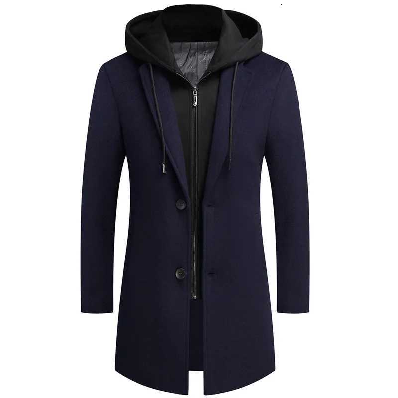 Mens Trendy Wool Blend Overcoat with Detachable Hood - Long Sleeve Casual JacketT251125