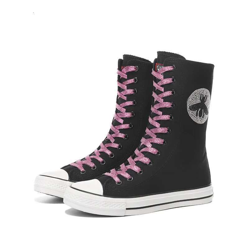 Spring new medium sequin color lace-up rhinestone canvas soft sole flat inner heightening large size women's shoes