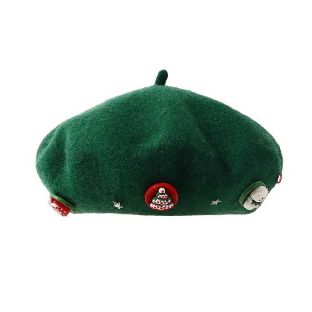 Personality Woolen Christmas Beret Star Solid Color Wool Beret Warm Korean Style Painter Hat Winter J251125