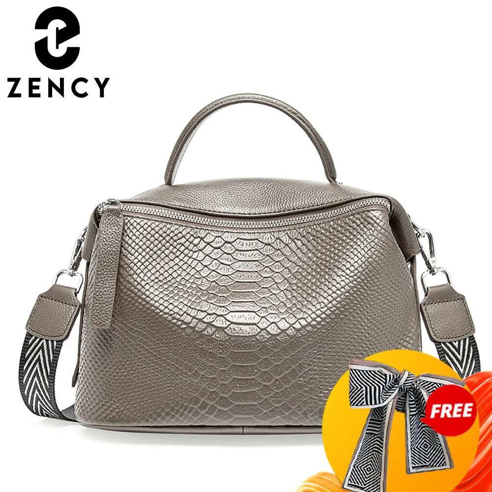 Zency Crocodile Pattern Women Tote Shoulder Bag Genuine Leather Daily Casual Crossbody Bags Roomy Handbag 2 Straps Many Colors