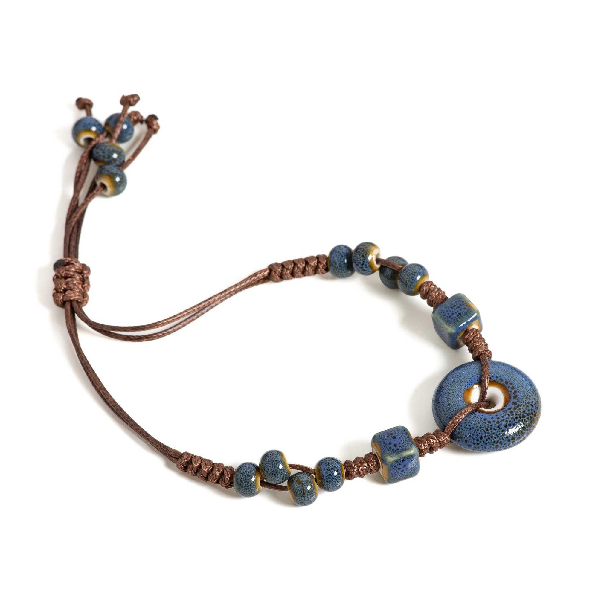 Handmade Glazed Ceramic Peace Buckle Bracelet Adjustable Vintage Boho Jewelry S02-013 J251125