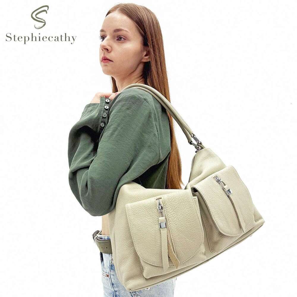 Women's Genuine Leather Shoulder Handbag Multi Pockets Large Capacity Functional Hobo Cross Body Bag Casual Daily Commute Purse