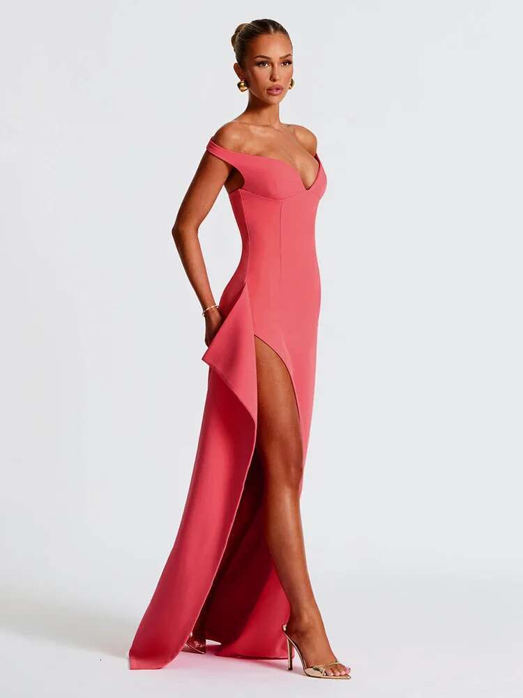 Dongdumaoyi Townlike Slim Bodycon Maxi Long Dress Women Off Shoulder Spring Summer High Split Backless Sexy Party Dresses