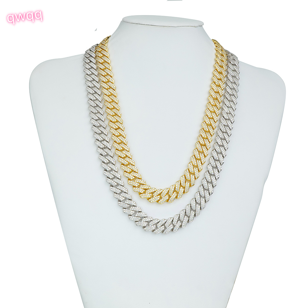 Iced Out Hip Hop Vvs1 Moissanite 2 Rows 14mm Miami Cuban Necklace 925 Sterling Silver Diamond Moissanite Cuban Link Chain
