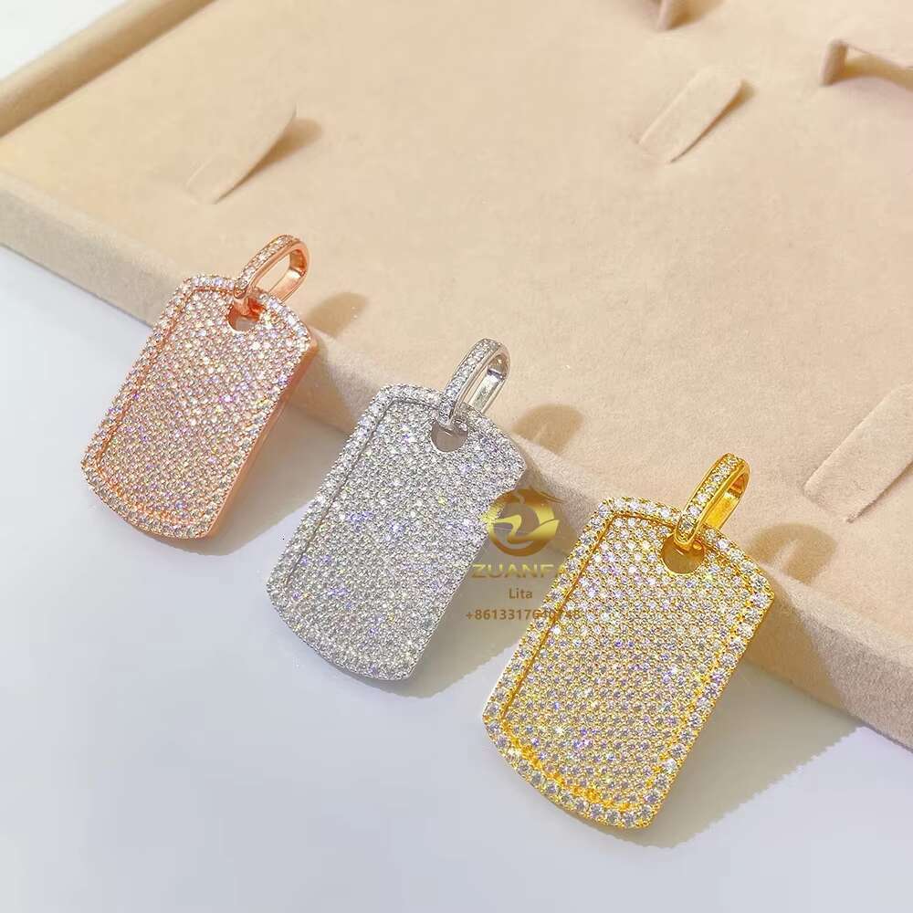 Hot Sale Best Price Fully Iced Out Moissanite Diamond Dog Tag Sterling Silver 925 Pendant