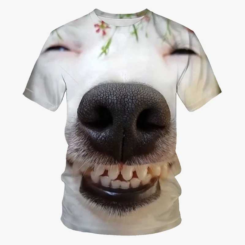Interesting dog face 3D printed T-shirt with cool animal graphics crew collar short sleeved casual and fashionable mens T-shirt summer top street T-sh