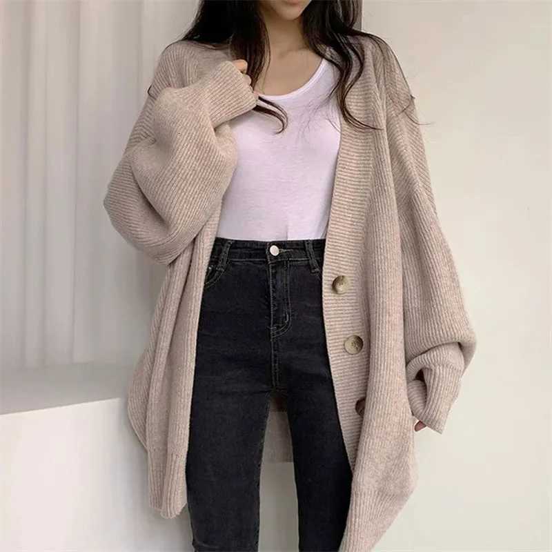 Autumn Winter Women Cardigan Sweater Casual All-Match Loose Long Sleeve Knitted Jackets Fashion V-Neck Single-Breasted SweatersT251125
