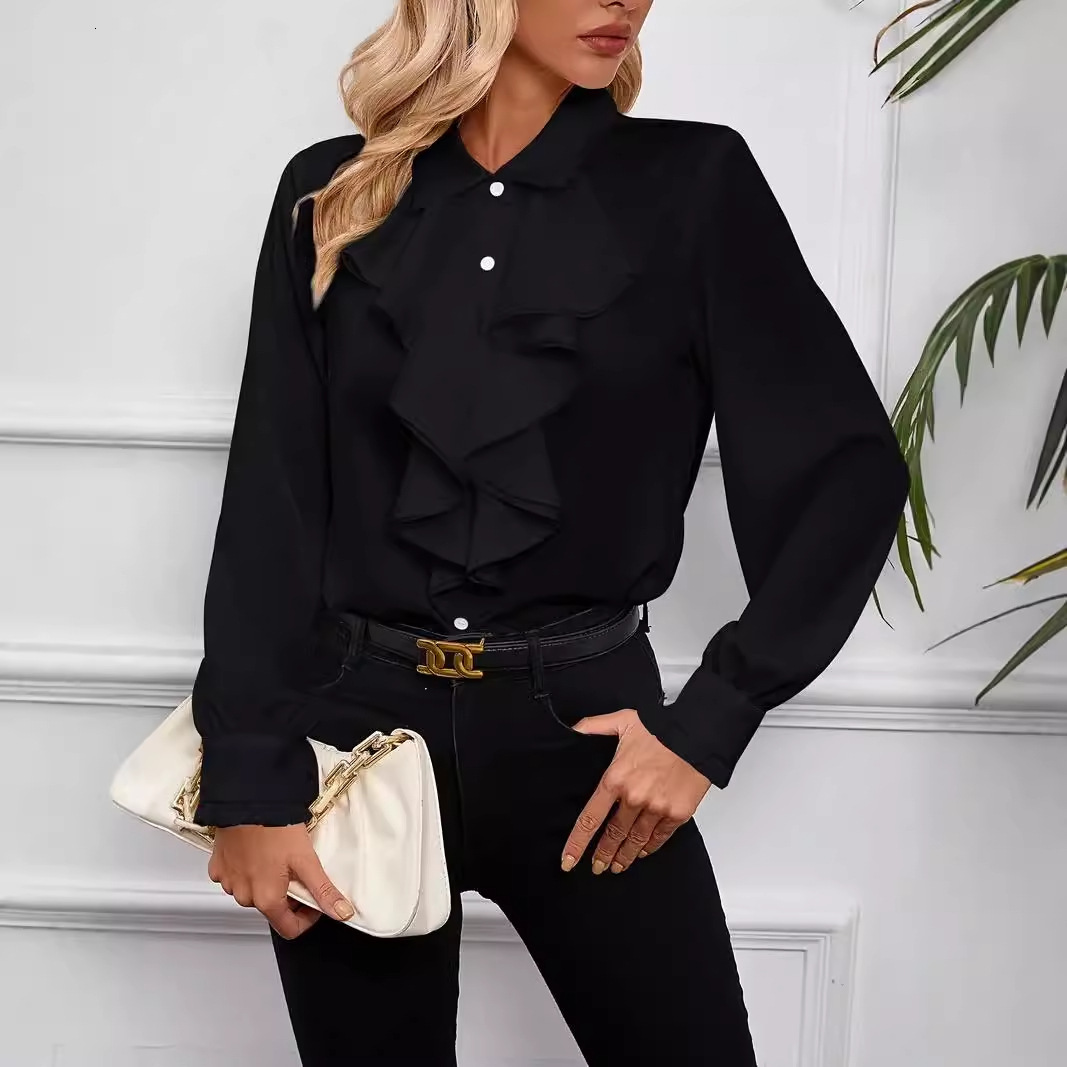 2024 autumn fashion design sense ruffle edge layered decorative shirt for women