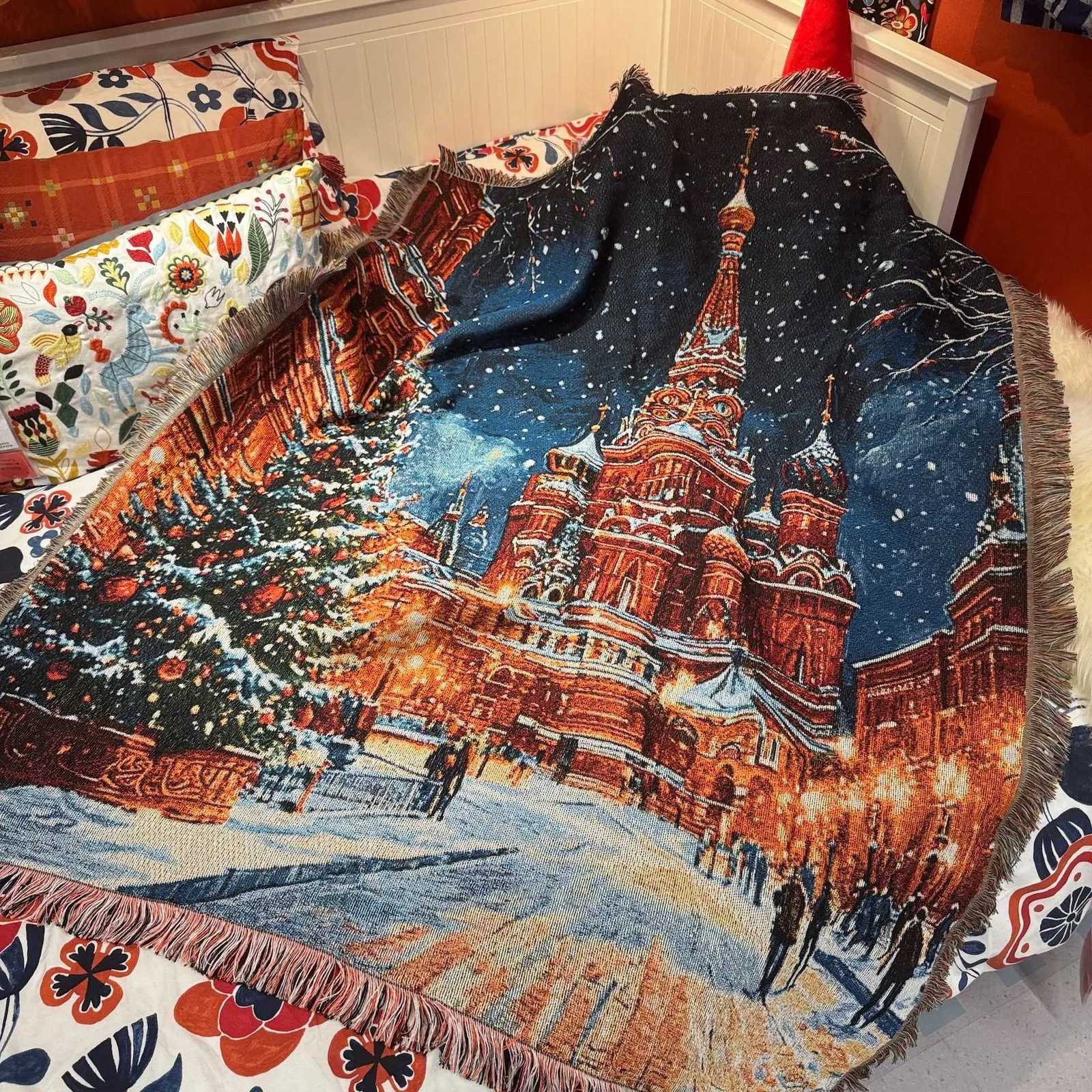 Cartoon Christmas Tree Tapestry Christmas Living Room Sofa Blanket Bedroom Wall Decorative Home Decoration For New Year GfitsM251125