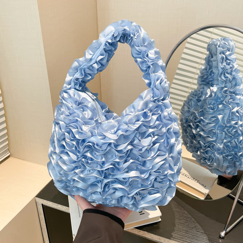 Floral Pleated Handbag with Lace & Tulle Trim - Sweet Spring-Summer Crossbody Tote Bag for Girls