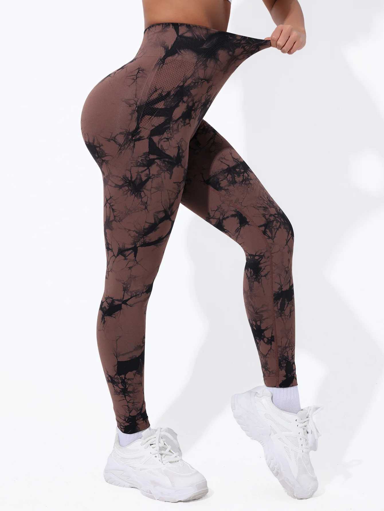 Tie dye seamless fashion yoga pants with high elasticity abdominal control gym legs fitness bikes yoga leggingsC250425